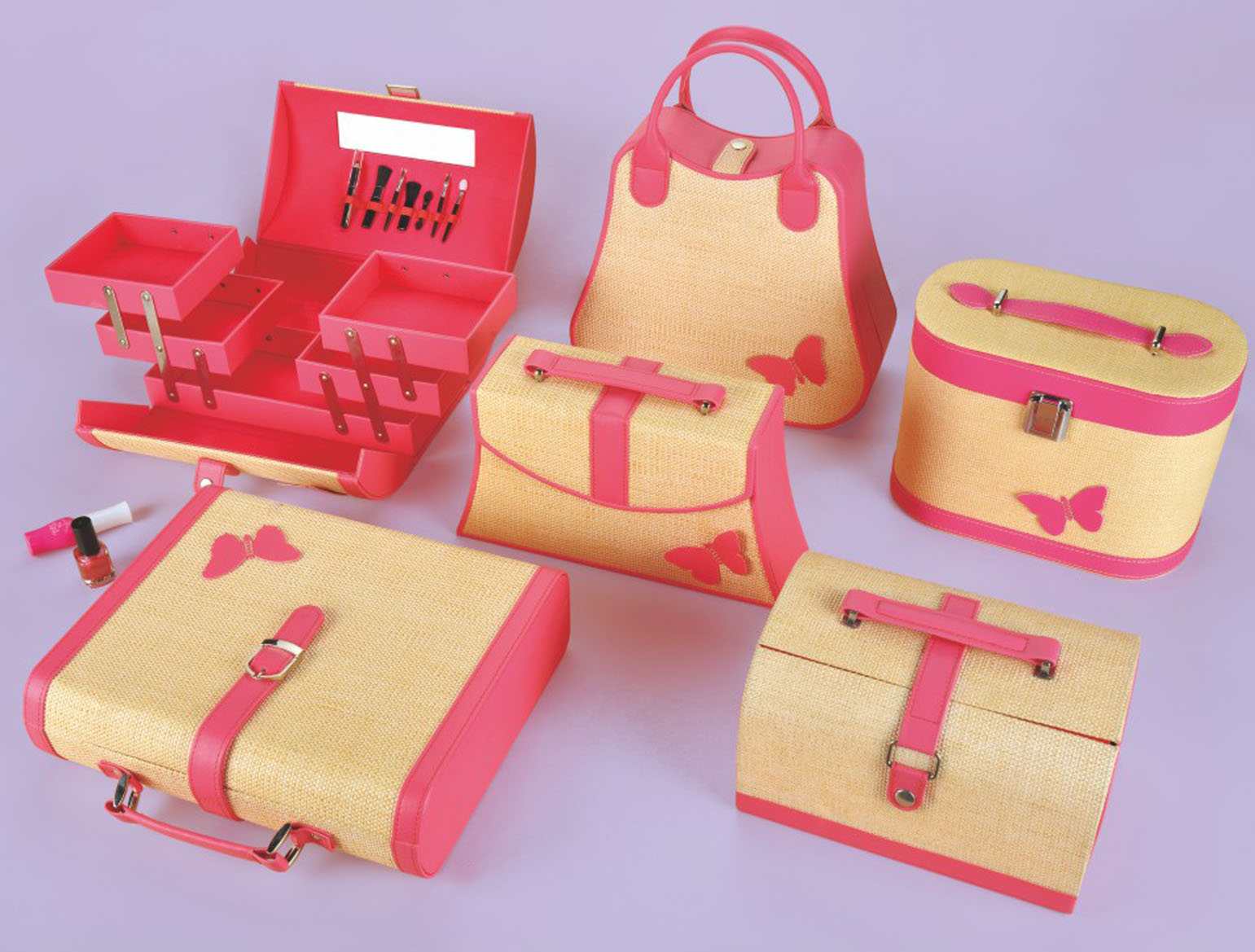 Pink and yellow contrast-colored makeup box